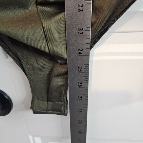 A New Day Bodysuit Women Medium Deep Green Stretch Long Sleeve Ruched V-Neck - Picture 7 of 9